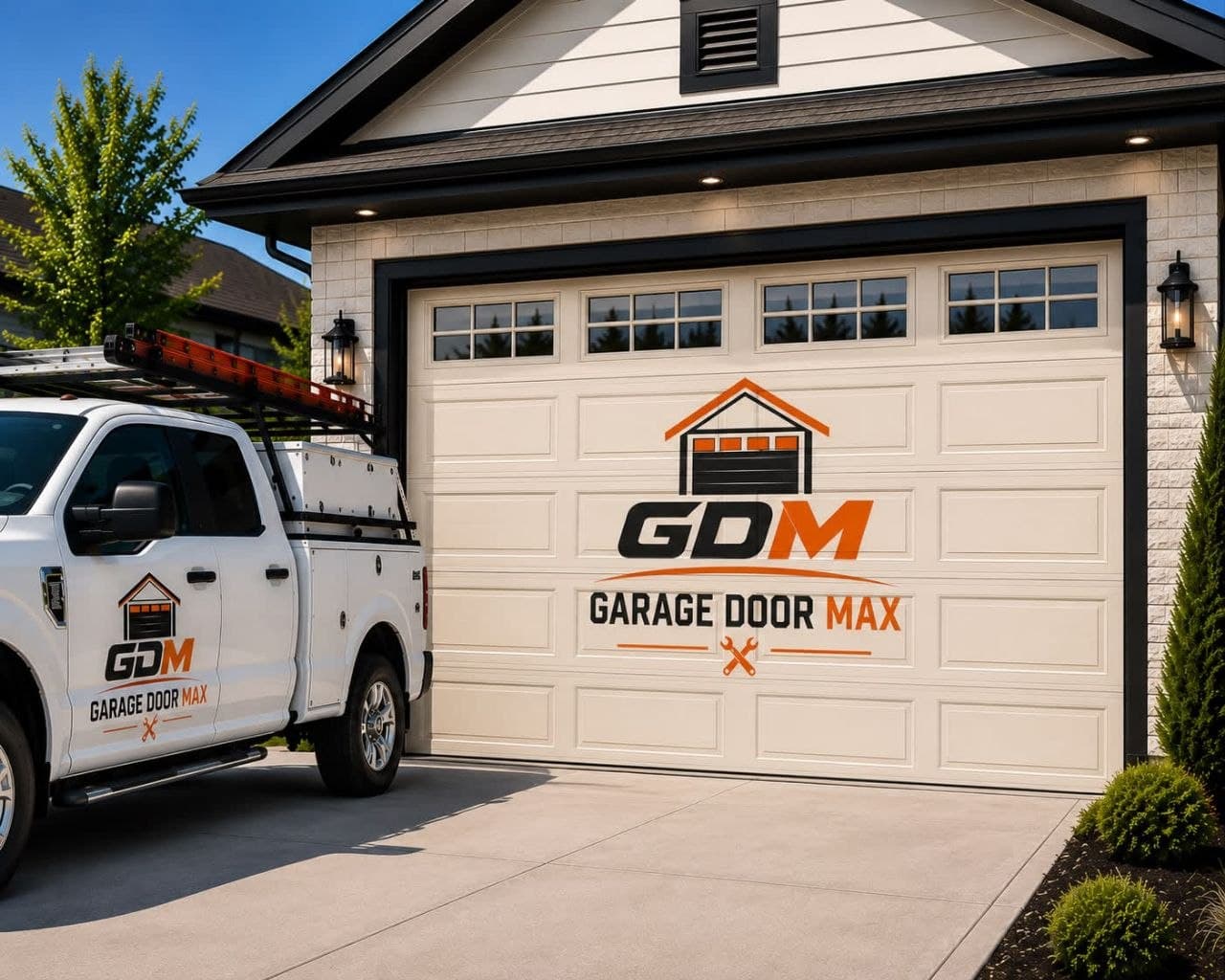 Garage door at night — 24/7 emergency residential garage door service in Atlanta
