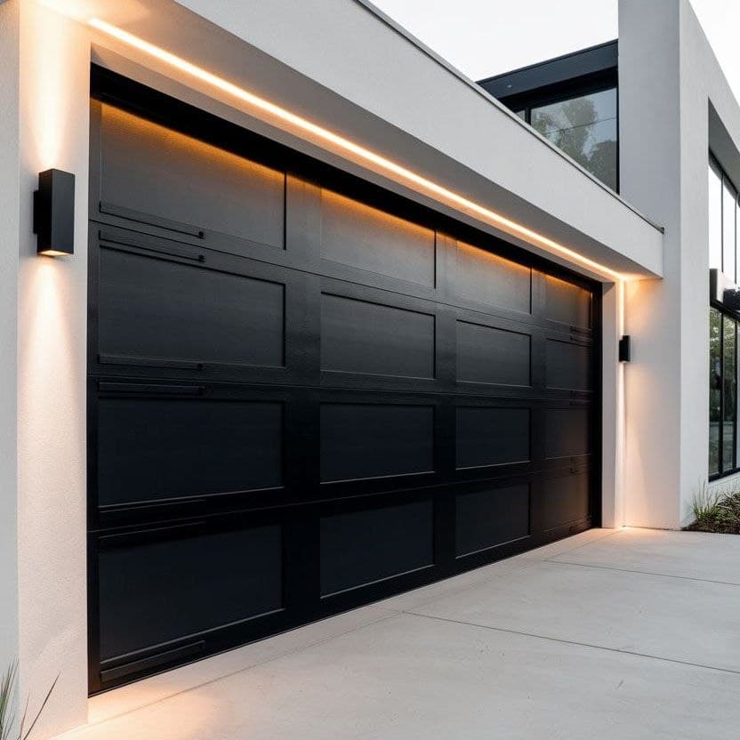 Garage door opener repair and installation — modern garage door with LED lighting